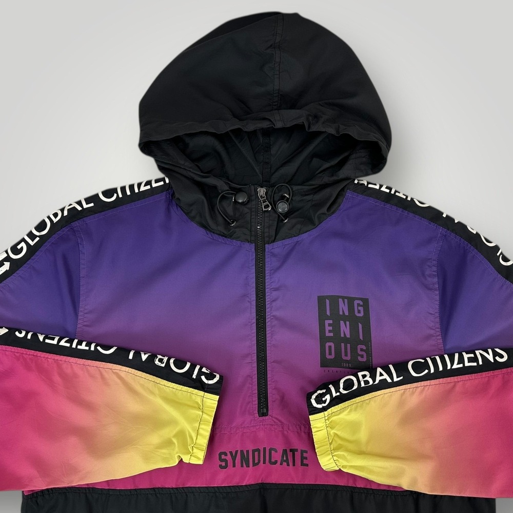 Track23 Windbreaker Jacket Men 2XL Purple Pink Yellow Colorblock Hooded Pullover - Picture 4 of 7